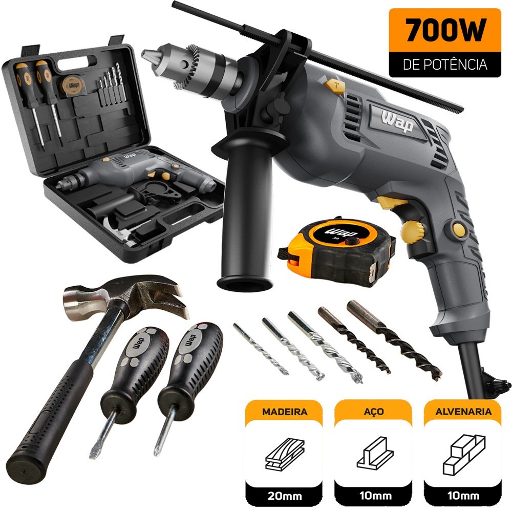 Furadeira E Parafusadeira De Impacto 700W Wap + Acessórios Wap 127V