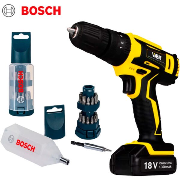 Combo Parafusadeira/Furadeira com Impacto WBR 18V Brocas Pontas Big Parafusadeira 25 Peças Bosch