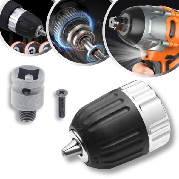 Kit Mandril Aperto Rápido 1/2 x 1-10mm (3/8) + Haste Adaptador de Parafusadeira de Impacto Universal Reforçado Castanhas Taladro Parafusadeira Furadeira Broca Makita Bosh Dewalt Stanley Hammer Wap Skill Titanium Dexter Deko Black & Decker Mondial Philco