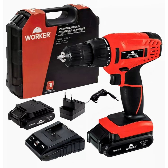 Parafusadeira/Furadeira a Bateria 18V Bivolt Pfw018 2 Baterias Worker