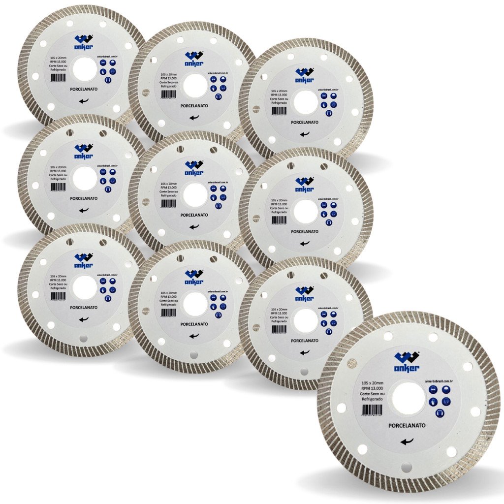 10 Un. Disco De Corte Diamantado Turbo Pro 110mmx20mm
