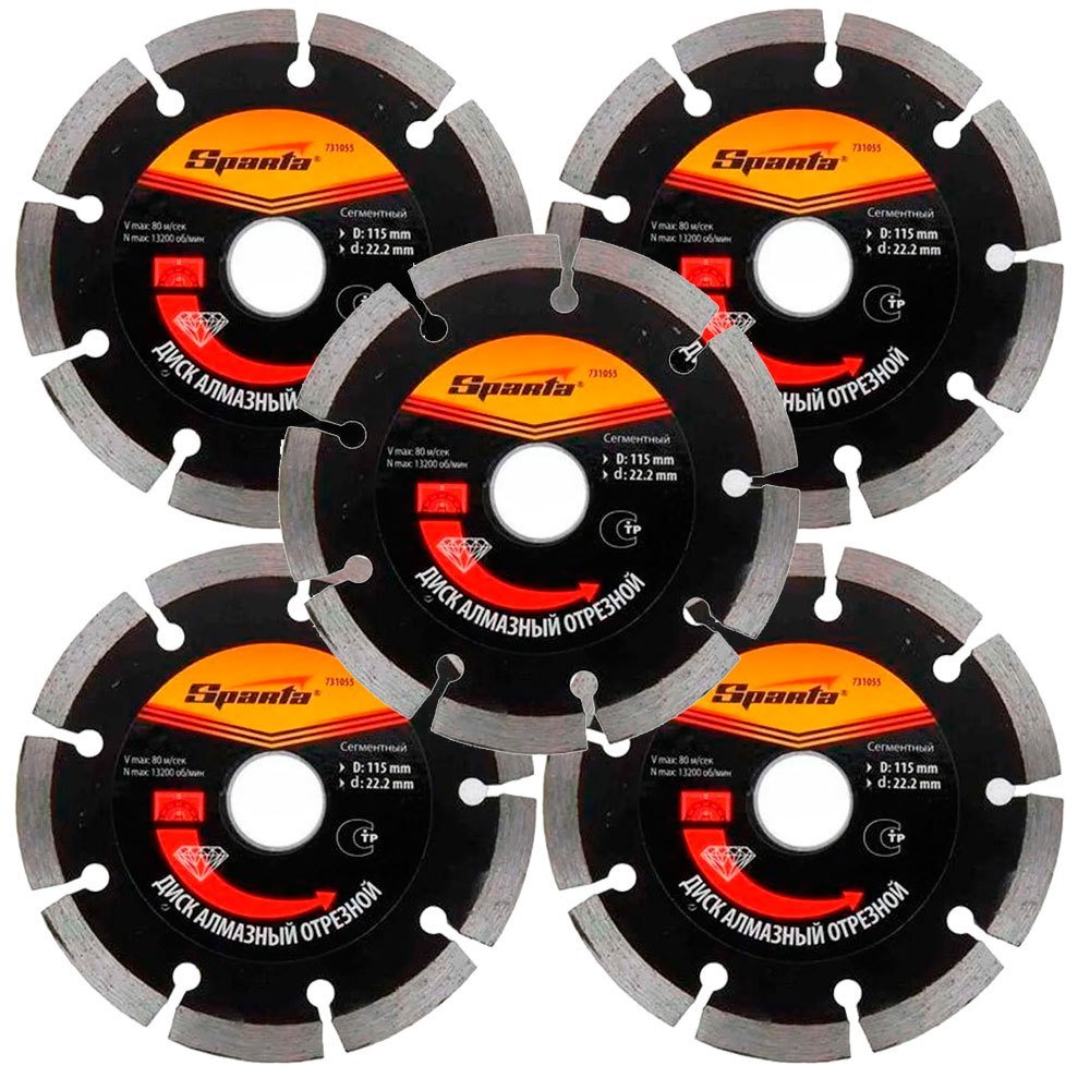 Kit 05 Discos de Corte Diamantado Segmentado 115×22,2 Mm Corte Seco Sparta