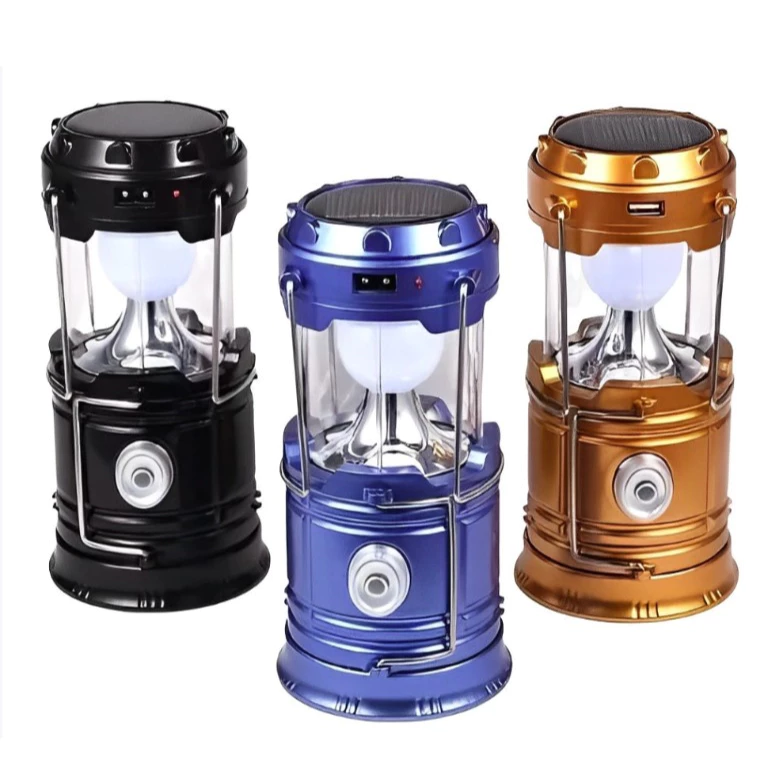 KIT Lampião Lanterna (604324) Luminária Carregador Solar Camping Usb Led