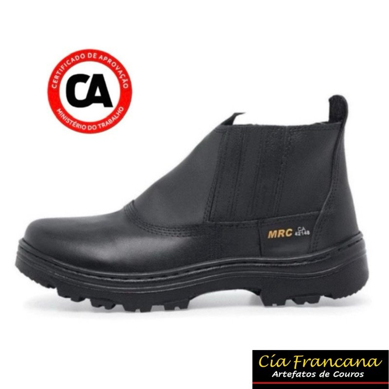 Botina de Segurança Promoção Elástico em Couro Legitimo Biqueira com CA Bota Masculina, Botina Masculina