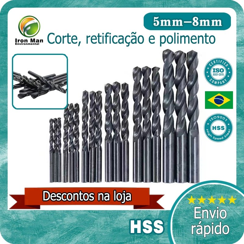 Broca Helicoidal de 5mm-8mm HSS Broca de Aço de Alta Velocidade Broca de Mesa Broca de Pistola