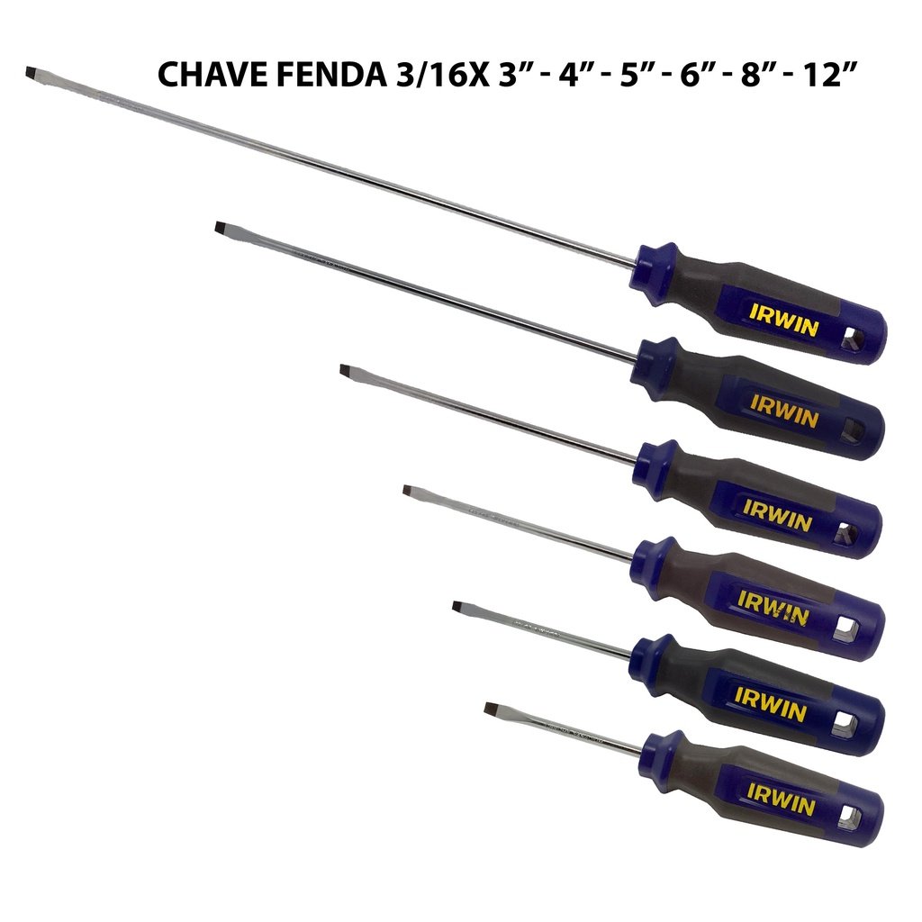 Chave De Fenda Pro – 3/16 X 3″ – 4″ – 5″ – 6″ – 8″ – 12″ –  Irwin
