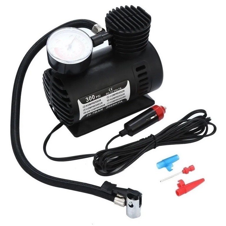 Compressor de Ar Mini Elétrico Portátil Mini Compressor de Ar Preto 12V