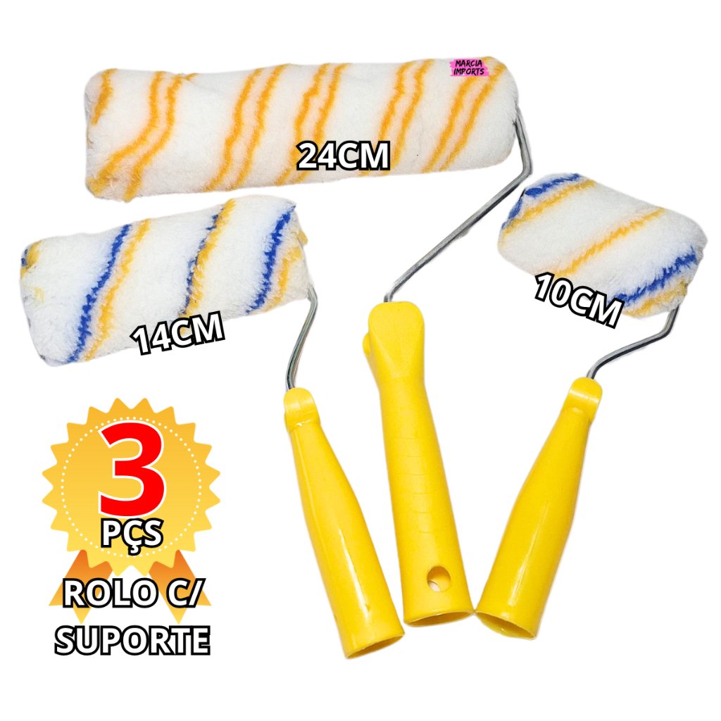 Conjunto de Rolo de Pintura de diferentes tamanhos 24cm 14cm 10cm 3 Unidades Rolo de Tinta