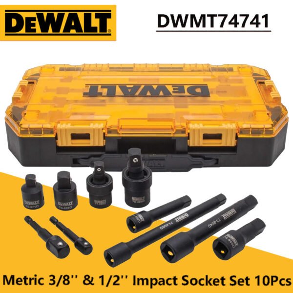 Conjunto De Soquete De Impacto DEWALT Com Trava E Extensão 3/8 " 1/2 " Unidade Métrica 10 Peças Par De Acessórios