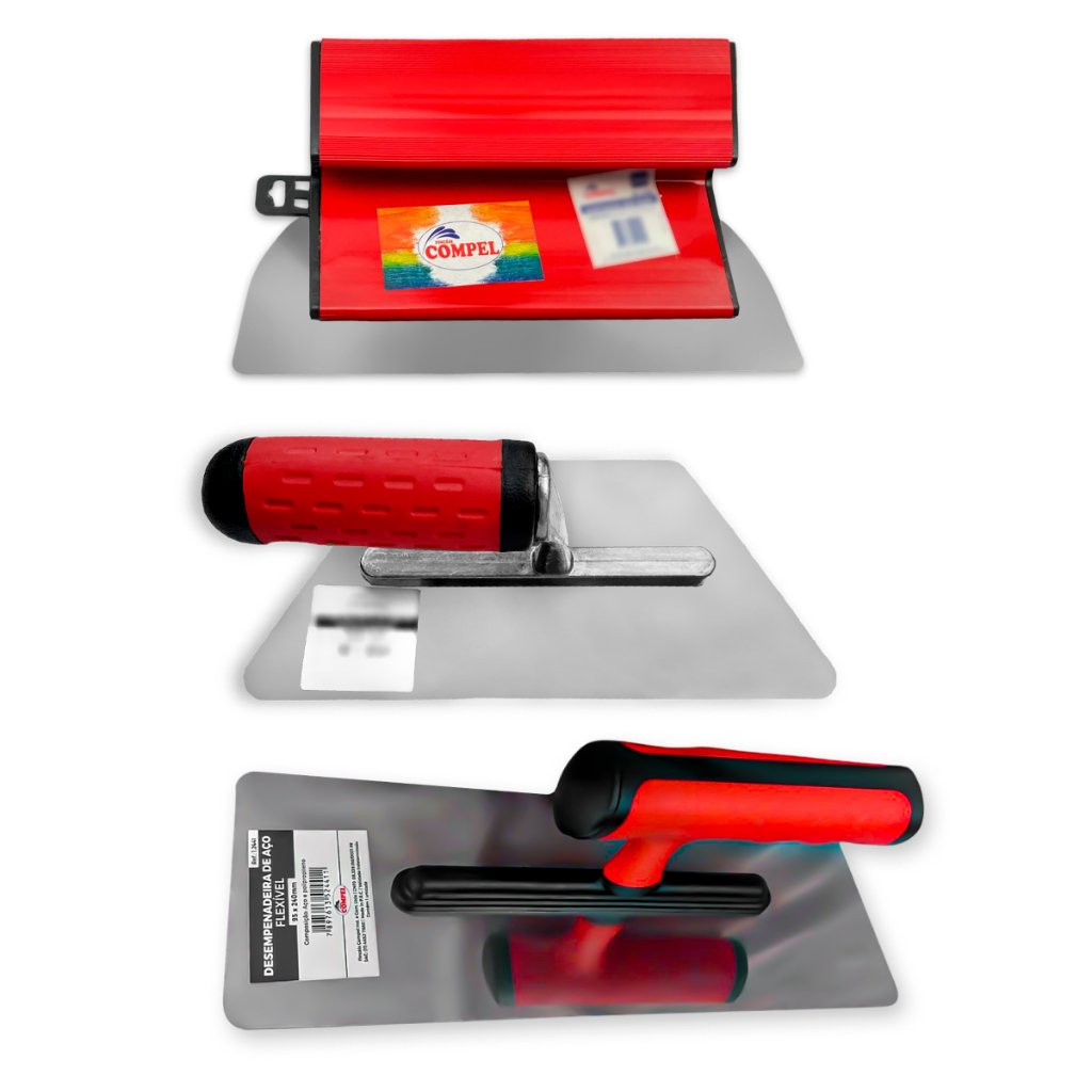 Desempenadeira Berox 25cm + Desempenadeira Aço Flexível 95 x 240mm + Desempenadeira Trapézio Compel