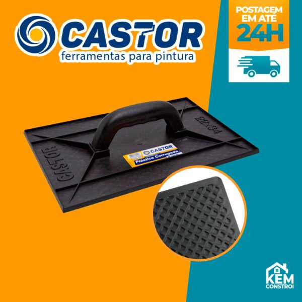 Desempenadeira plástica PVC Corrugada 22x34cm para Argamassa Reboco Corrugada Preta Castor