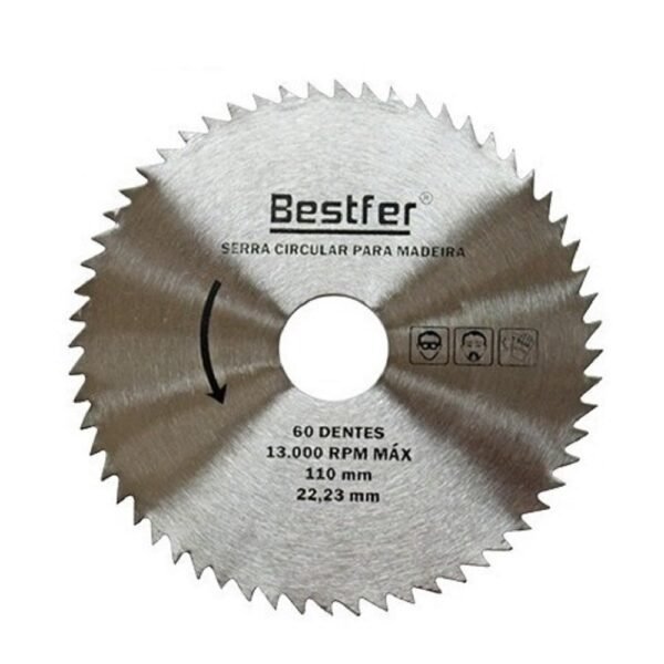 Disco de Corte 60 Dentes Serra Circular Madeira MDF Diâmetro 110mm Sem Vídea Furo 22,23 mm Marceneiro