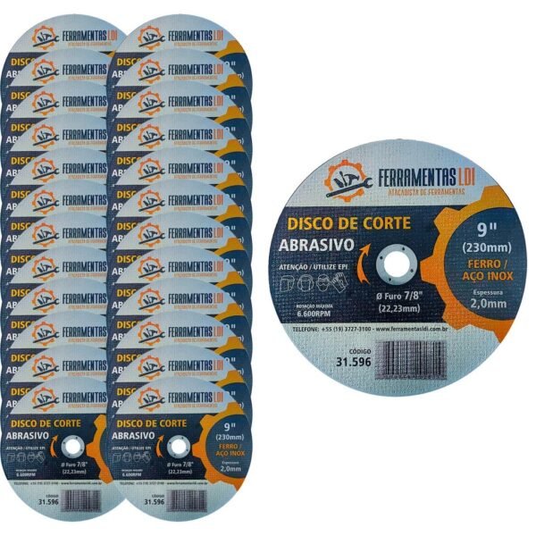 Disco De Corte Inox Ferro 9 Polegadas 230mm 25 Unidades Ferramentas Ldi
