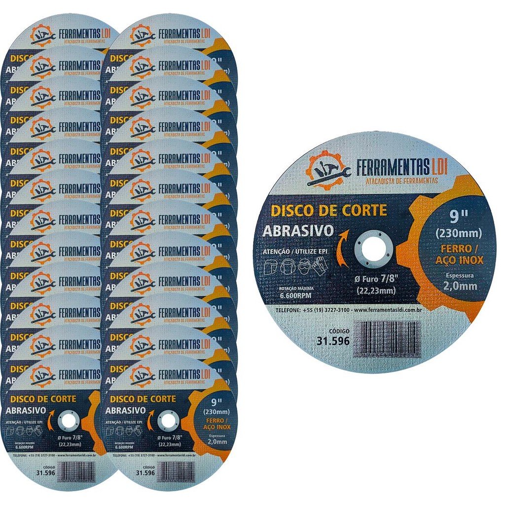 Kit Disco De Corte Inox 9 Polegadas 230mm 25 Unidades Ferramentas Ldi