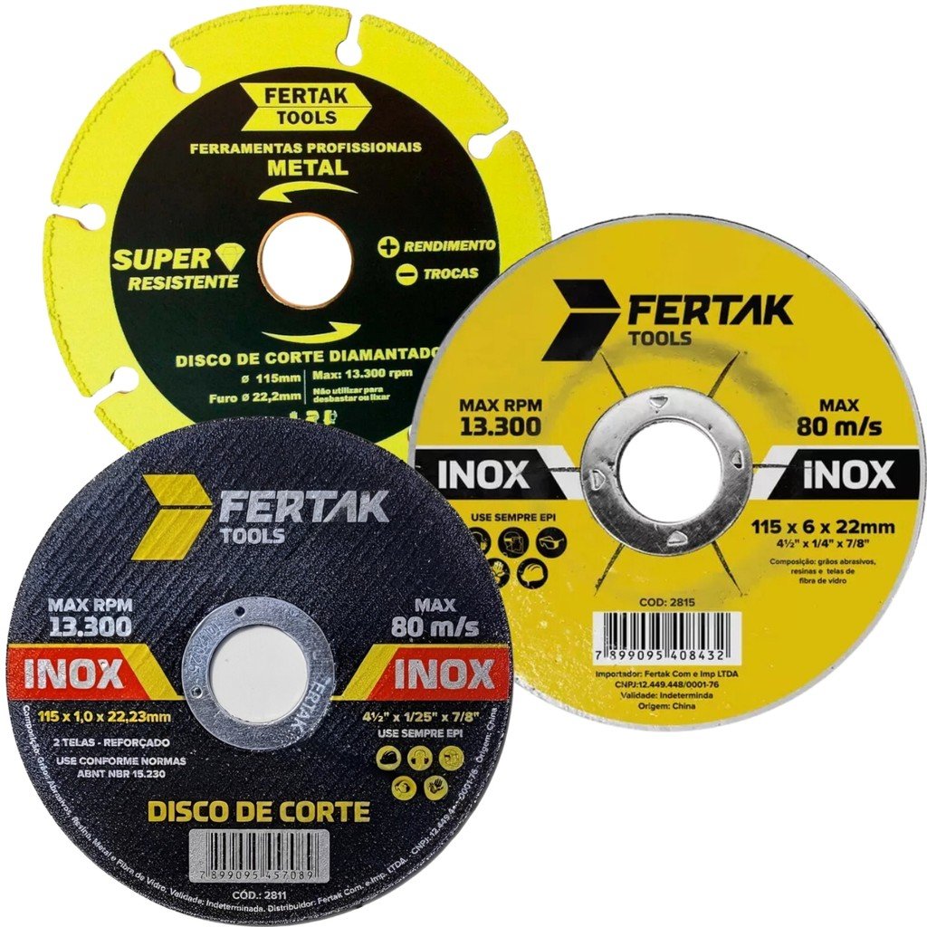 Disco de Corte Metal Diamantado Segmentado + Disco Corte Metal Aço Inox Ferro + Disco Desbaste Metal