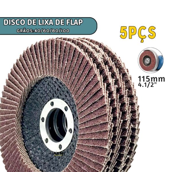 Disco de Lixa Flap 115x4.4/2" 40 até 100 grãos 5 ou 3 unidades Disco de Lixa