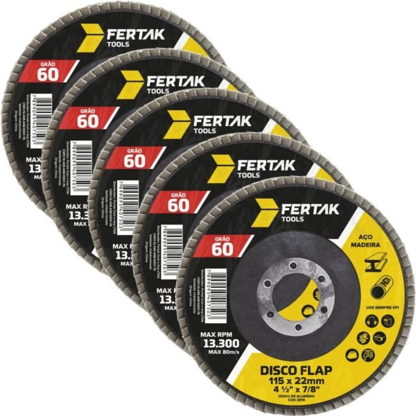 Disco Lixa Flap 115mm Grão 60 Madeira Aço Desbaste | 05 Un