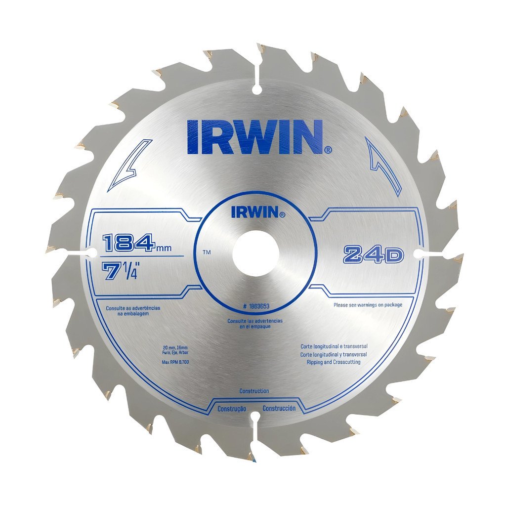 Disco Lâmina Serra Circular P/ Madeira 24 Dentes 184mm Irwin