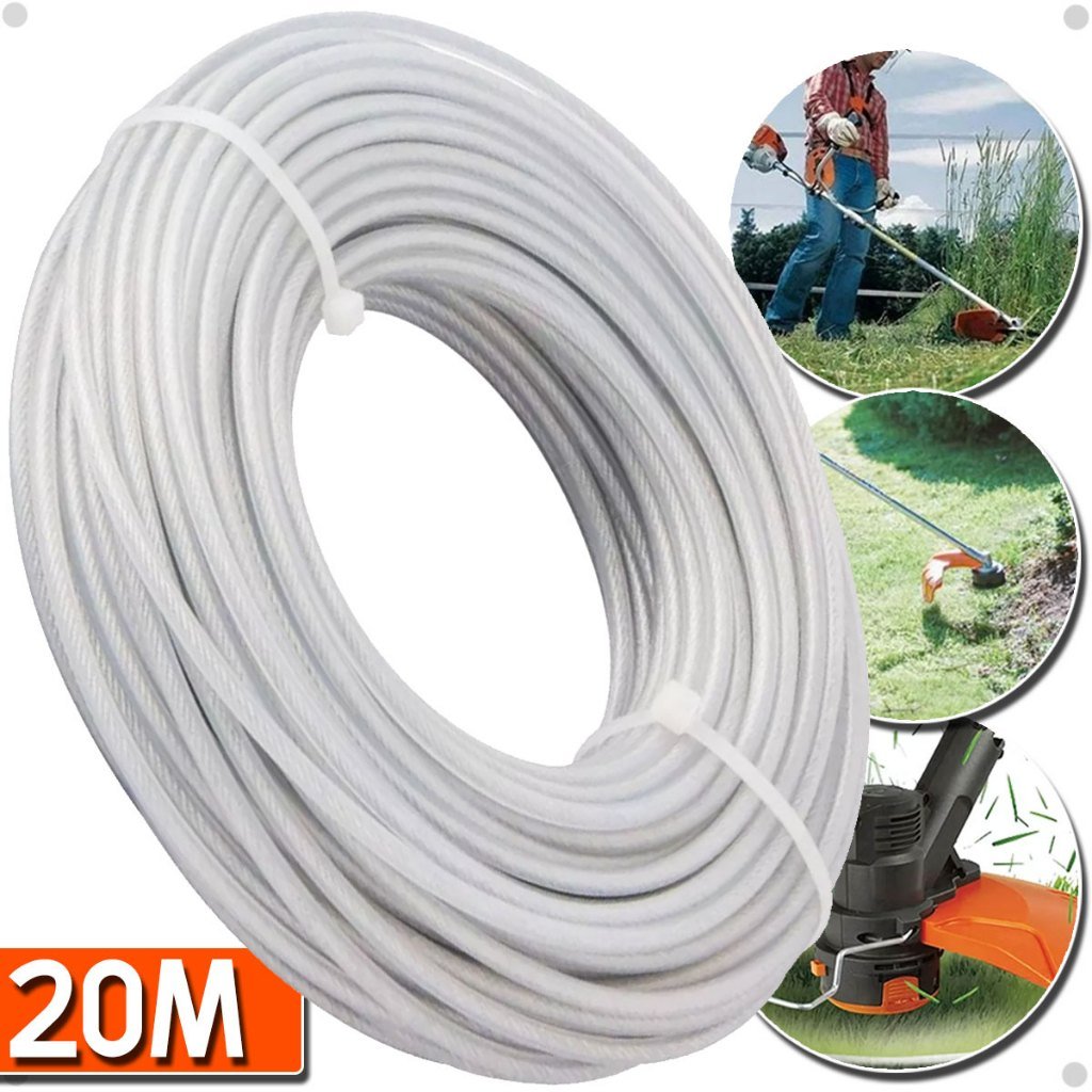 Fio Nylon Ferro Roçadeira Cortar Aparar Grama 20 Metros 3mm Aparadores E Roçadeira