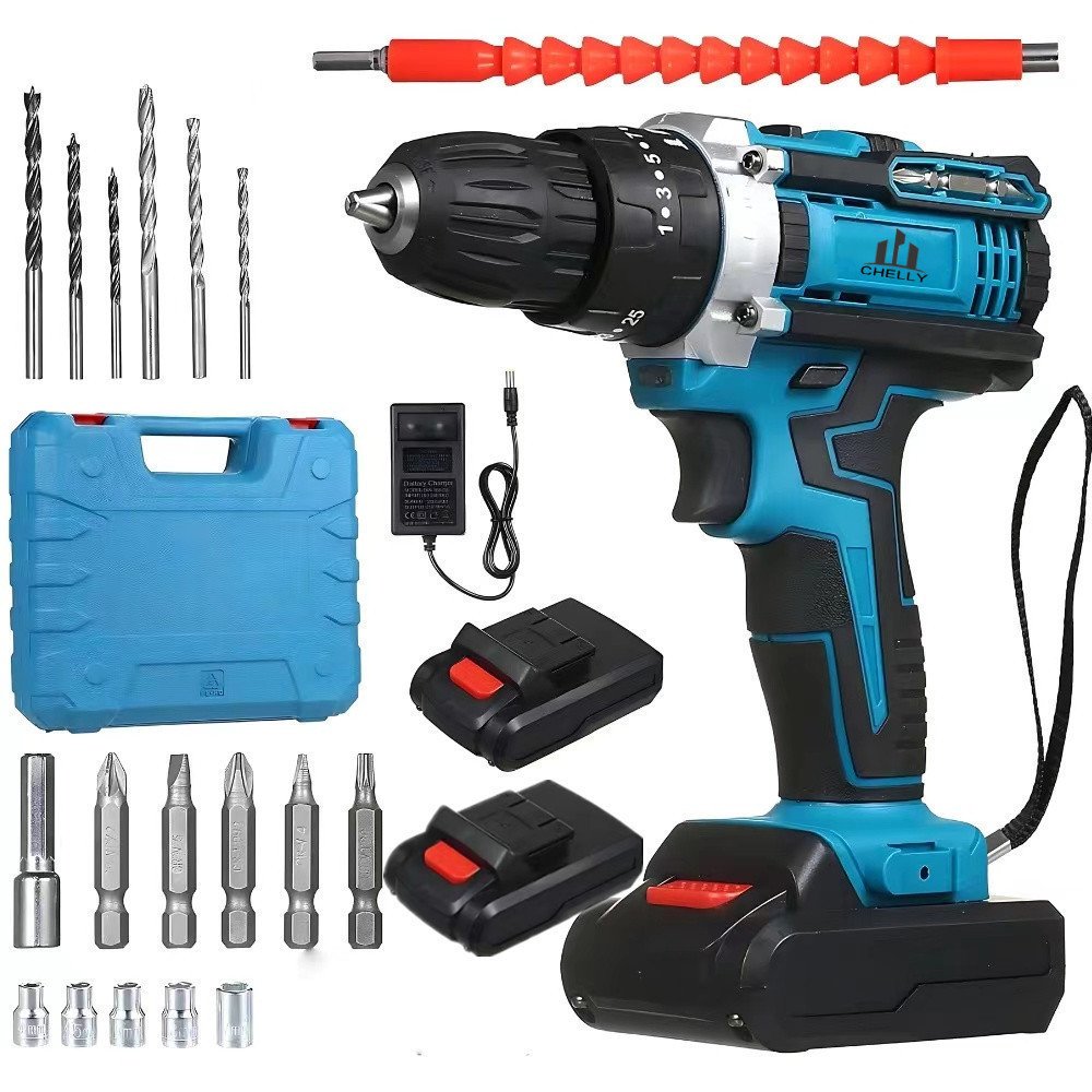 Furadeira Parafusadeira 3/8″ a bateria 48V Parafusadeira Furadeira Com Impacto Profissional Bivolt + Broca Bits Maleta