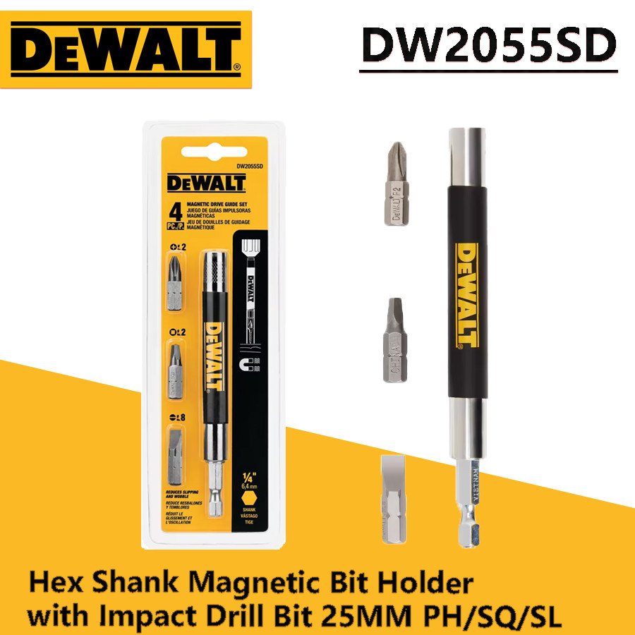 Haste Hexagonal Magnetizada De Carregamento Rápido DEWALT Com Acessórios De Impacto 25MM PH/SQ/SL Fer