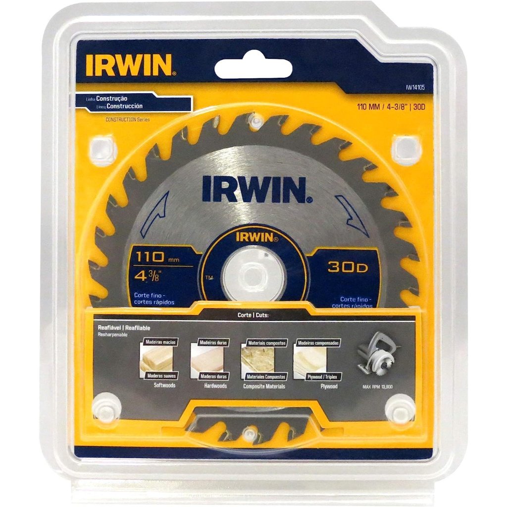 Lâmina de Serra Circular para Madeira de 110mm e 30 Dentes IW14105 IRWIN