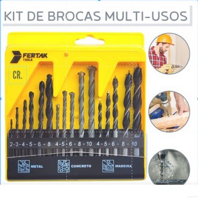 Jogo de Brocas Para Concreto, Broca de Madeira ou Broca de Metal Com 16 Peças Fertak Tools Kit de Broca Com Estojo