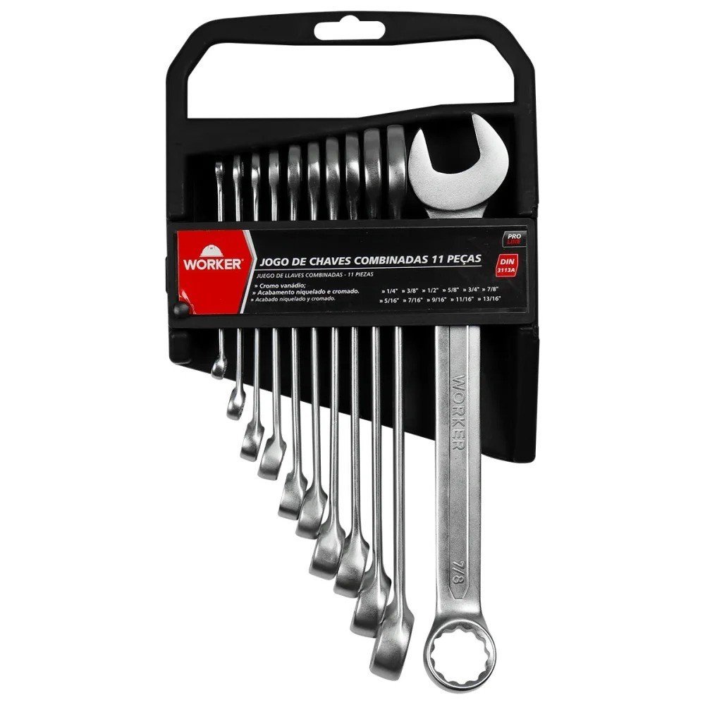 Jogo de Chaves Combinada 1/4″ a 13/16″ 11 Peças Worker