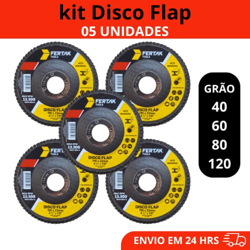 Kit 05 Disco Flap Fertak Lixa Para Madeira E Ferro 4.1/2 115mm 40 – 60 – 80 -100-120 Flap Disco Lixa