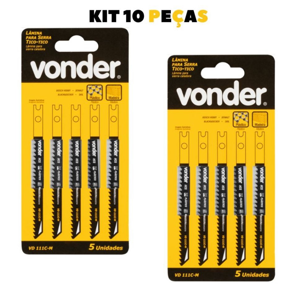 Kit 10 Lâminas de Serra Tico-Tico Universal VD111CM – Vonder – Cortes Precisos em Madeira e Plástico