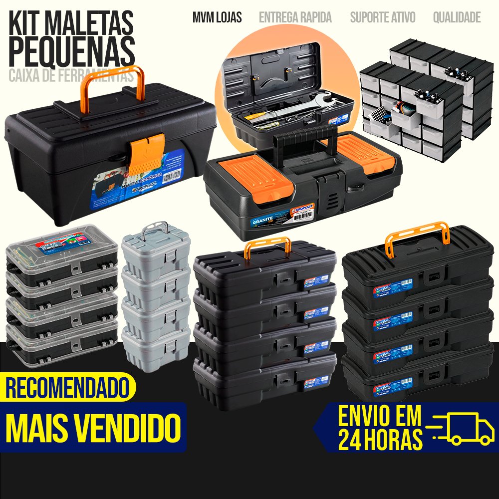 Kit 10 Maletas de Ferramentas Caixa de Ferramenta Maleta Grande Reforçada Tática Organizadora Multiuso Resistente