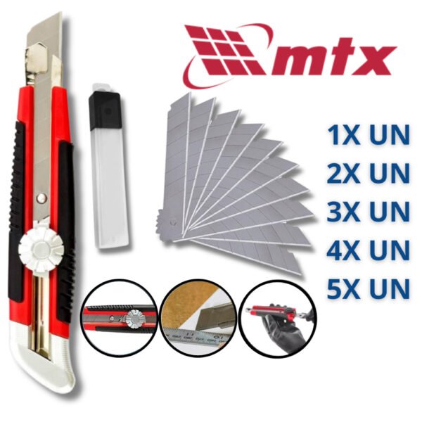 Kit 1/2/3/4/5UN Estilete Profissional MTX + Kit 10 Lamina para Estilete 18mm Estilete Emborrachado