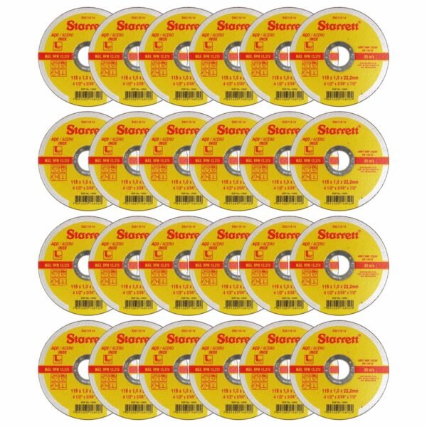 Kit 24 Discos de Corte Starrett 115mm Extra Fino Inox 4.1/2 x 1mm Starret Esmerilhadeira