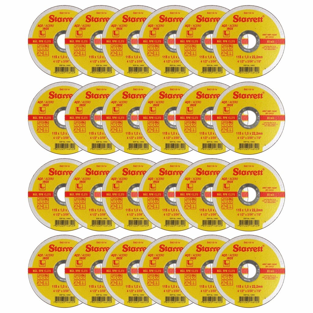 Kit 24 Discos de Corte Starrett 115mm Extra Fino Inox 4.1/2 x 1mm Starret Esmerilhadeira