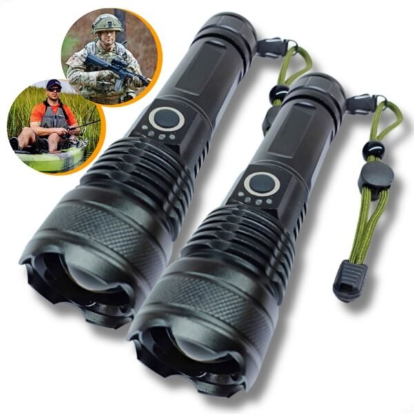 Kit 2 Lanternas Super Potente T9 Tática Mais Forte Do Mundo Sitio Fazenda Acampamento Camping Segurança Recarregável USB