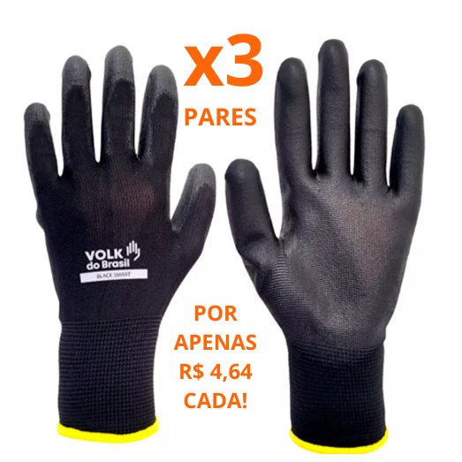 Kit 3 Luva Tatil Multitato Luva PU Volk Pedreiro Marceneiro Luva Seguranca Protecao CA 30916