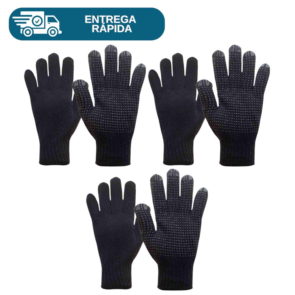 Kit 3 Pars Luva Malha Algodão Pigmentada Tricotada 4 Fios Reforçada Pano Proteção Luva de Pedreiro