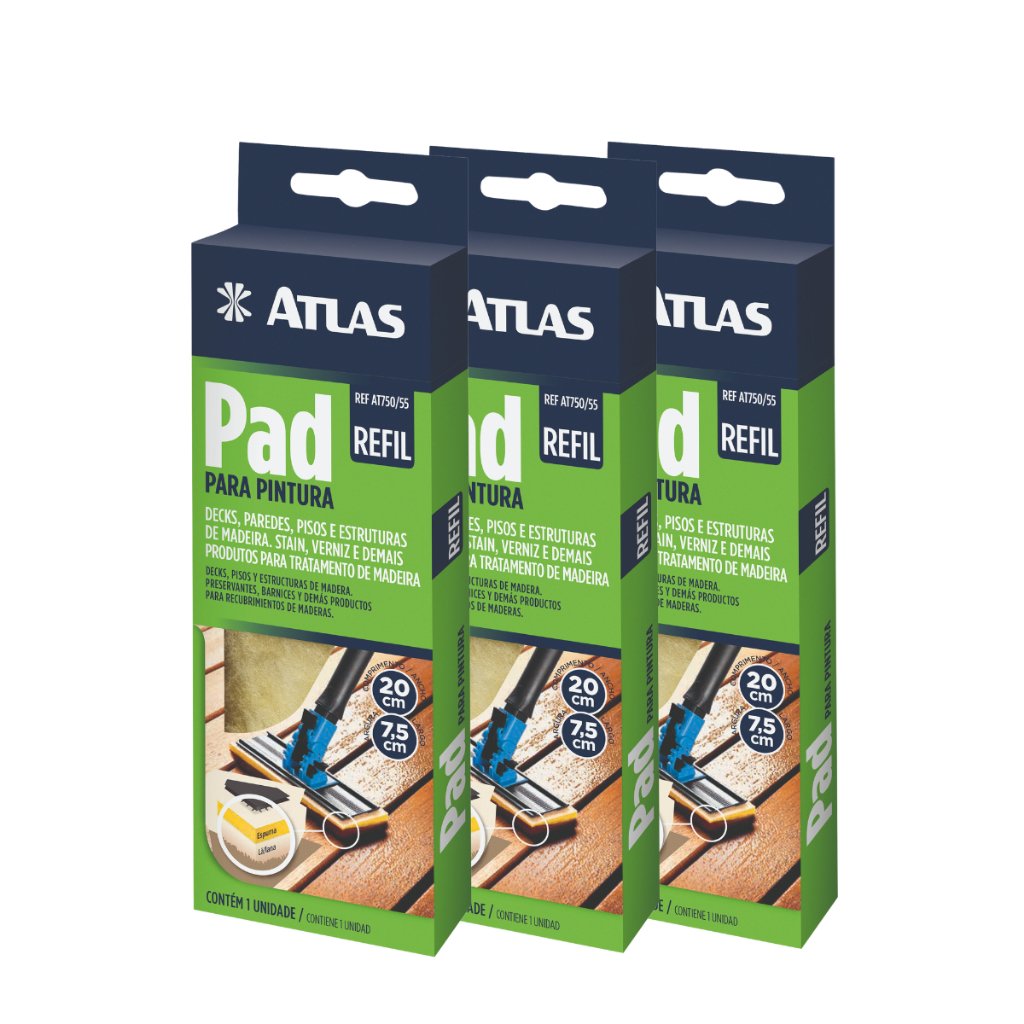Kit 3 Refil Pad Para Pintura Verniz, Decks 20×7,5cm Atlas