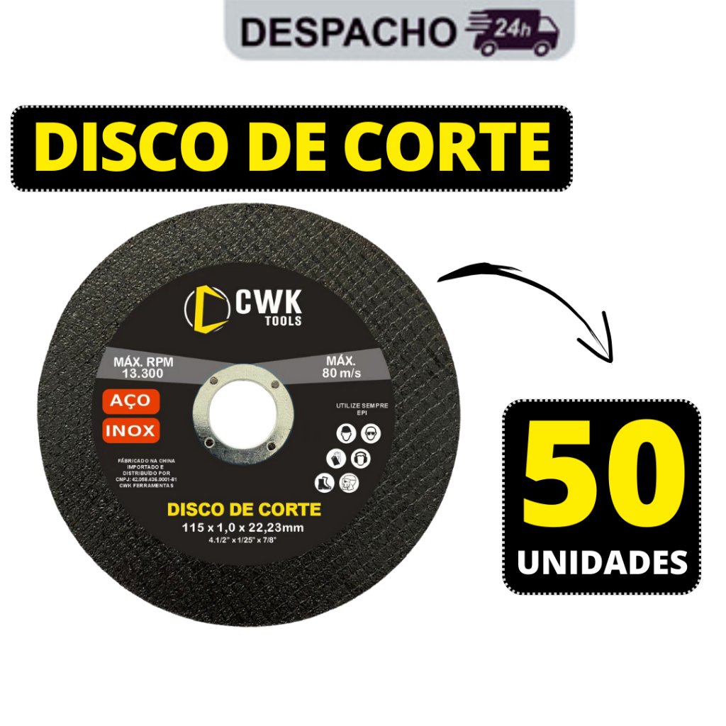 Kit 50 Disco de Corte Aço Inox Pequeno e Fino Para Lixadeira Esmerilhadeira 4.1/2″ – 115 x 22,23mm