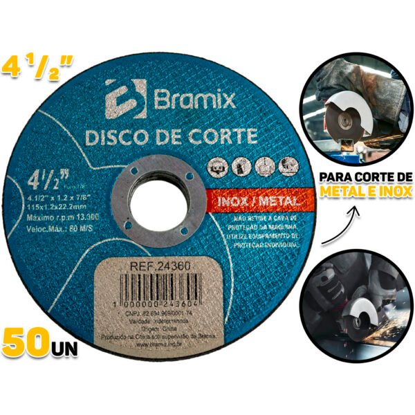 Kit 50 Discos De Corte Fino Inox Para Lixadeira Esmerilhadeira Profissional Bramix