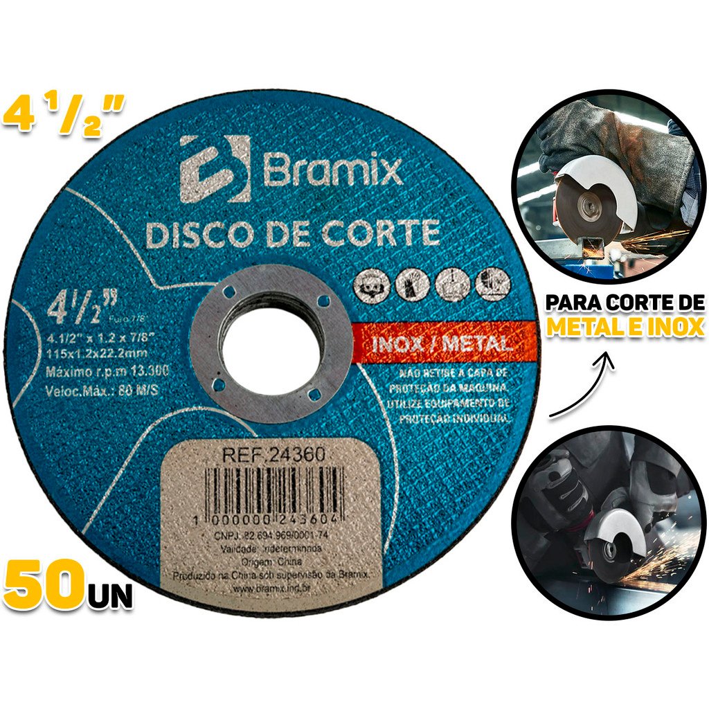 Kit 50 Discos De Corte Fino Inox Para Lixadeira Esmerilhadeira Profissional Bramix