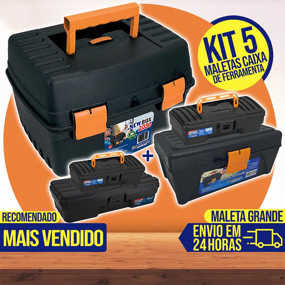 Kit 5 Maletas de Ferramentas Caixa de Ferramenta Maleta Grande Reforçada Tática Organizadora Multiuso