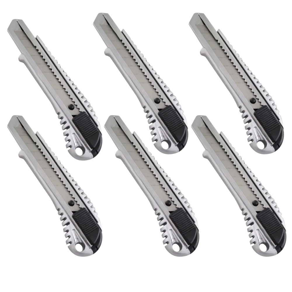 Kit 6 Estilete Metálico Reforçado Profissional Trava automática 18mm Worker