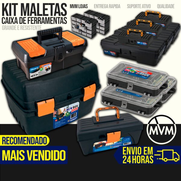 Kit 7 Maleta de Ferramentas Caixa de Ferramenta Maletas Grande Reforçada Organizador Resistente Cabe Makita