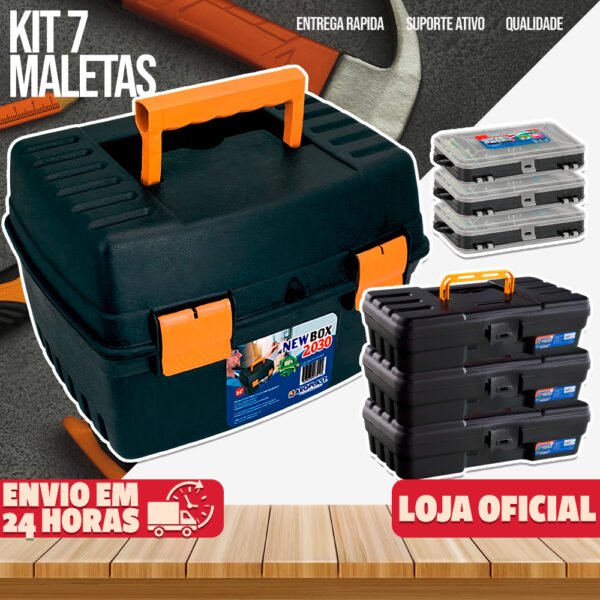 Kit 7 Maletas de Ferramentas Caixa de Ferramenta Maleta Grande Reforçada Organizadora Multiuso