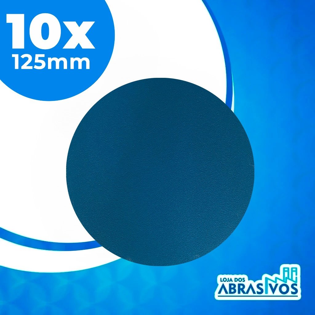 Kit com 10 Discos Lixa hookit com Base Velcro 5 Polegadas sem furo – 125mm – Disco para Lanternagem (faróis) , Disco para Madeira, Disco para Metais, Disco Funilaria