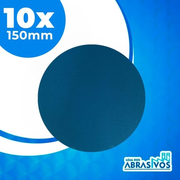 Kit com 10 Discos Lixa hookit com Base Velcro 6 Polegadas Sem furos - 150mm - Disco para Lanternagem (faróis) , Disco para Madeira, Disco para Metais, Disco Funilaria