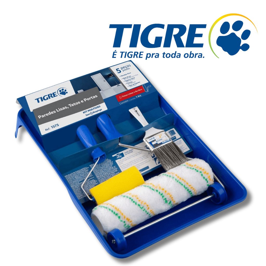 Kit de Pintura de Parede Multiuso Tigre Rolo de Pintura Anti Respingo Kit Pintura 5 Peças Multiuso