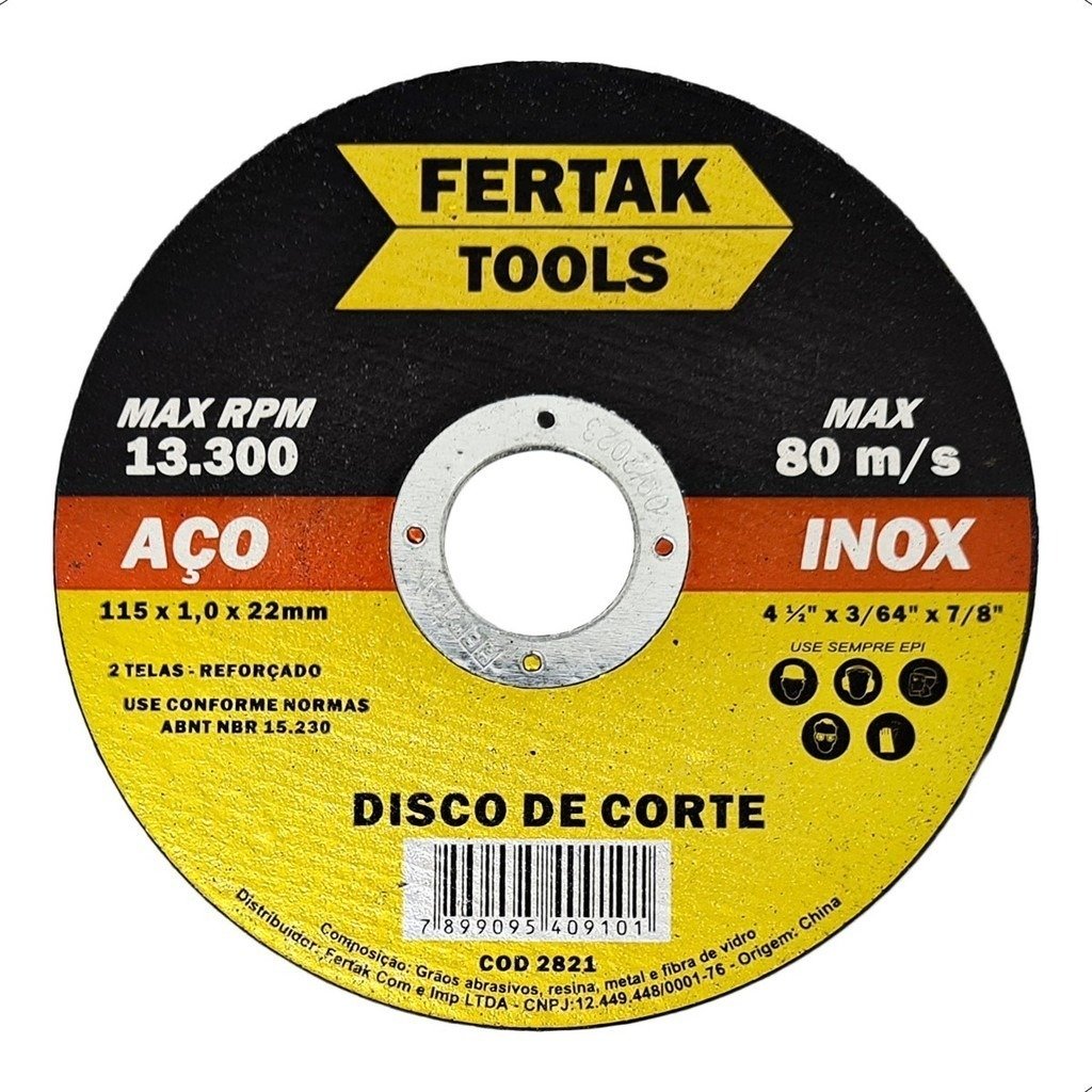 Kit Disco de Corte Aço Inox 115mm x 1.2mm x 22mm Para Lixadeira Esmerilhadeira – Fertak