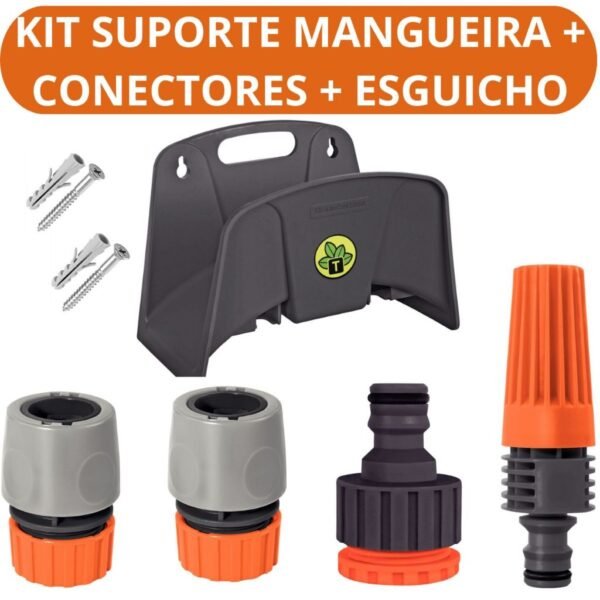 Kit Irrigaçao para Mangueira Conector Esguicho Suporte Mangueira Tramontina Kit Jardim